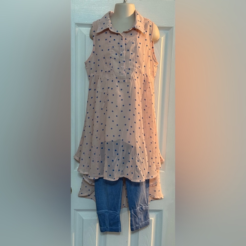 Blu by blu Pink Polka Dot Hi Lo Tunic & Capris Set Sz 10
